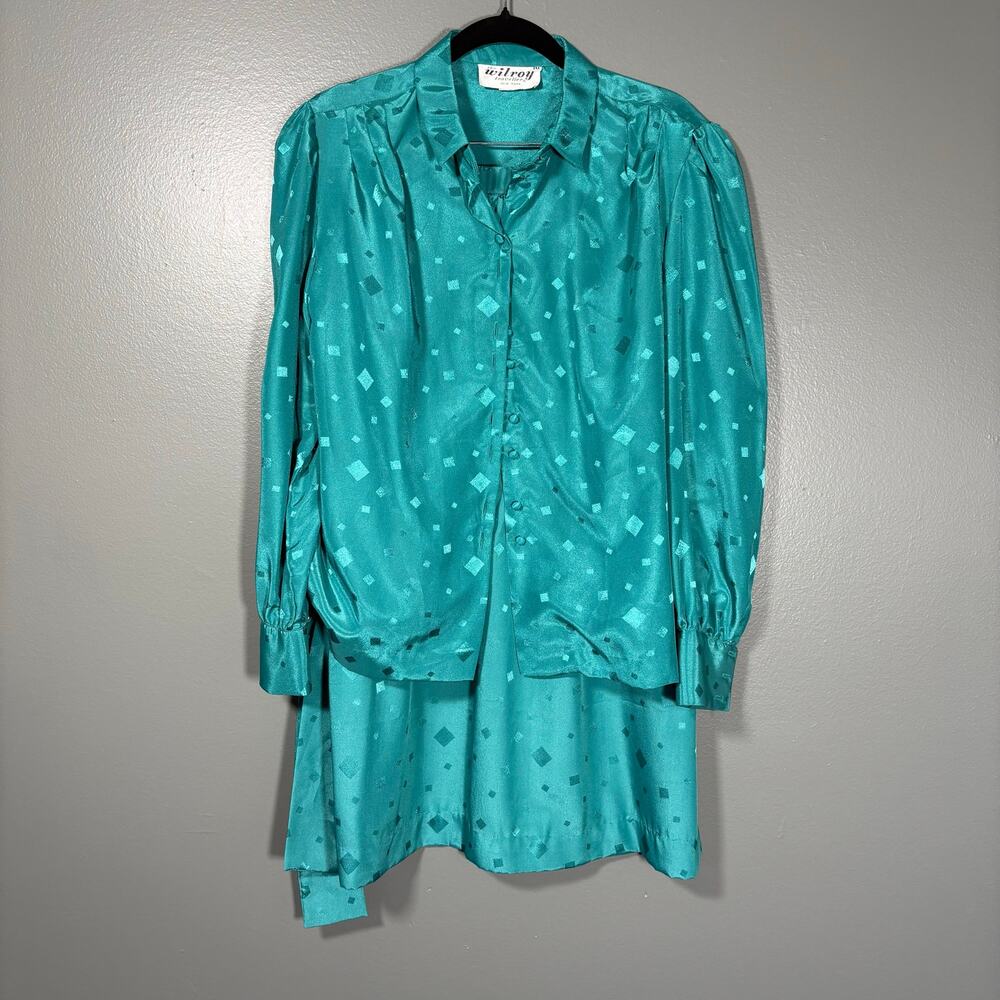The Wilroy Traveller Vintage Women's 1970's Turquoise Top & Skirt Set - Size 16